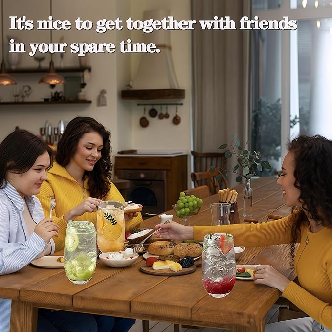 16.9 oz Drinking Glasses, Water Cocktail Glasses, Glasses Drinking Set of 4, Highball Glasses Drinking, Glassware Glass Cups Set for Ice Coffee,Mojito,Juice