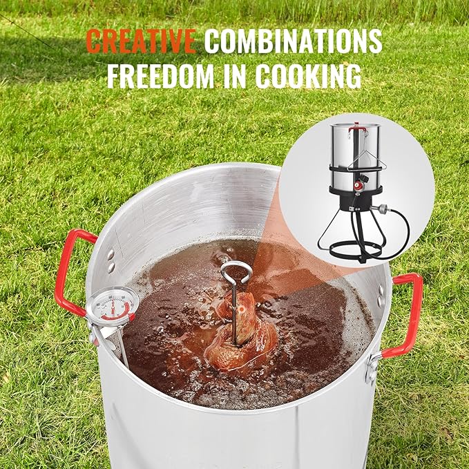 VEVOR Seafood Boiling Kit & Turkey Fryer, 30-qt Boiler Steamer Cooker Set, Outdoor Aluminum Frying Pot, 54,000 BTU Burner Propane Gas Boiler, Gifts for Thanksgiving Day