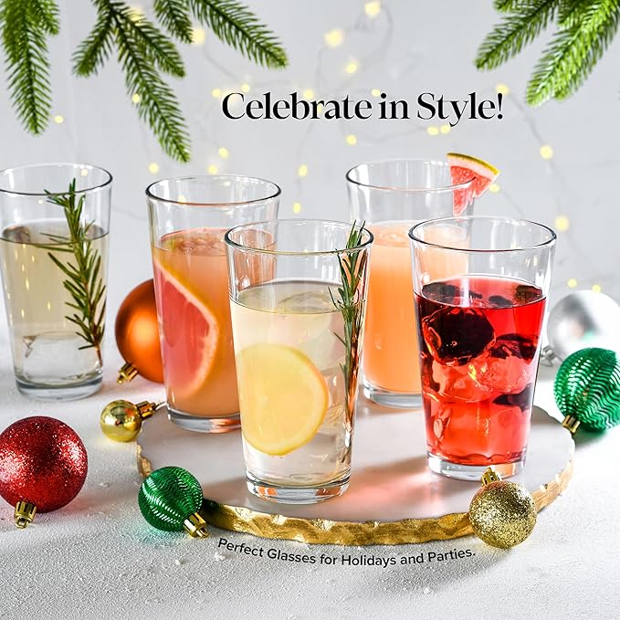 Drinking Glasses Set Of 10-17 OZ. Oversized Pint Beer Glasses, Highball Glass Cups, Juice, Cocktails, Wine, Iced Tea, Bar Glass. Dishwasher Safe.