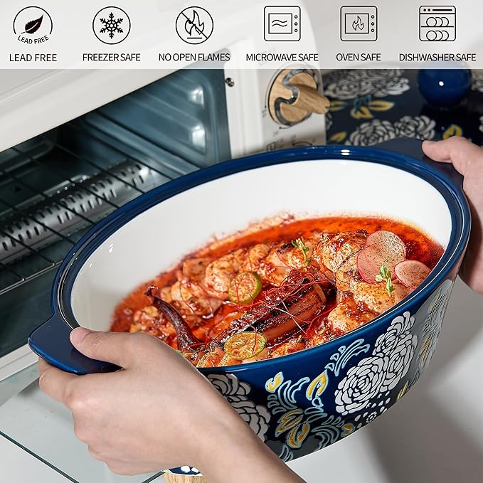 Ceramic Casserole Dish With Lid, Casserole Dishes for Oven, Baking Dish Lasagna Pans For Cooking, Oval Baking Pan, Dutch Oven, Perfect for Bread Baking and Serving, Housewarming, Thanksgiving - Blue