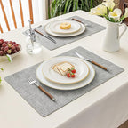Romanstile Vinyl Placemats Set of 4-12 X 18 Inch - Heat Resistant Place Mats 100% Waterproof Oilproof Wipeable Reversible Faux Leather Table Mats for Kitchen/Dining/Decor/Party/Outdoor, Light Grey