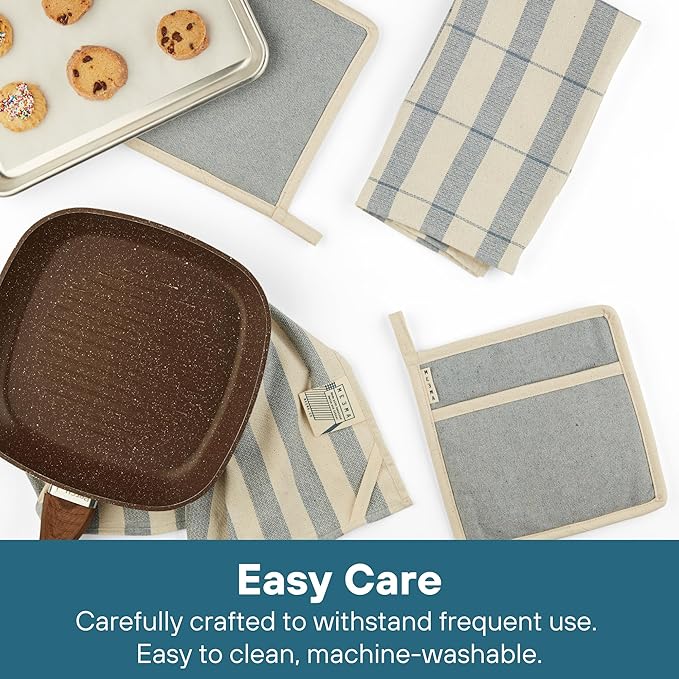 MEEMA Kitchen Towels and Dishcloths Sets of 4 | Large 18 x 28 Inch | Upcycled Cotton Tea Towel | Super Absorbent Cotton Dish Towels for Kitchen | Sage Green Stripes | Hand Towels