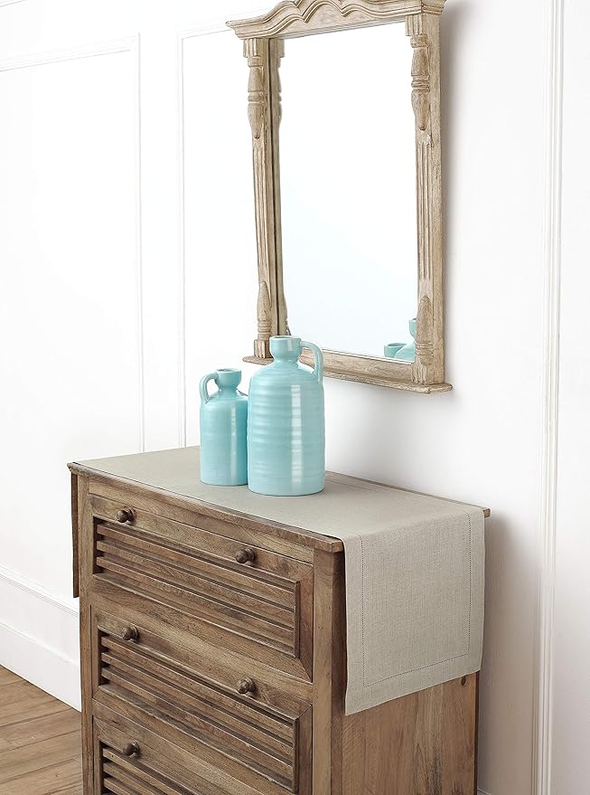 Solino Home Linen Natural Table Runner 60 Inches - Classic Hemstitch, 100% Pure Linen Coffee Table Runner 14 x 60 Inch Ideal for Dresser Tables - Summer, Fall, Autumn, Halloween