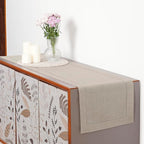 D'Moksha Homes Linen Natural Table Runner 132 Inches Long - 100% Pure Linen Extra Long Table Runner 14 x 132 Inch for Summer, Fall and Halloween - Classic Hemstitch