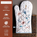Maison d' Hermine Oven Gloves 100% Cotton Oven Mitt 7" x 13" with Loop Heat Resistant, BBQ, Cooking Gloves, Baking, Grilling, Kitchen, Handling Hot Pans (Pack of 1, Ice Florals)