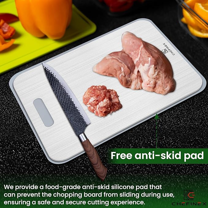 Pure Titanium Cutting Board – 14” x 11” x 0.08” – Ultra-Wide, Real Titanium, No Odor, Hygienic Surface For Fruits, Vegetables, Meat, Heavy-Duty Metal Chopping Mat for Kitchen (Large)