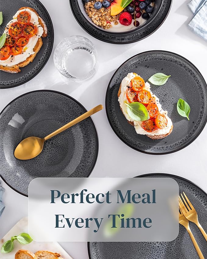 Breakfast Plates, Dessert Plates 2-piece Set Stoneware - Stylish Cake Plates Dishwasher-, Microwave-, Scratch-resistant - Small Plates, Salad Plates in Dark Gray