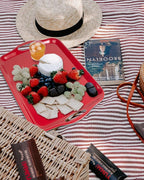 17.5 x 12’’ Large Melamine Serving Tray with Handles, Set of 2 Rectangular Melamine Serving Platters, Dishwasher Safe Trays for Eating, Appetizer, Charcuterie, Snack, Fruits, Desserts, Red