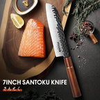 Huusk Japan Knife, 7 Inch Santoku Kitchen Knife, Professional Japanese Chefs Knife Hand Forged High Carbon Steel Sharp Chopping Knife, Ergonomic Rosewood Handle, for Meat, Fish, Gift for Dad