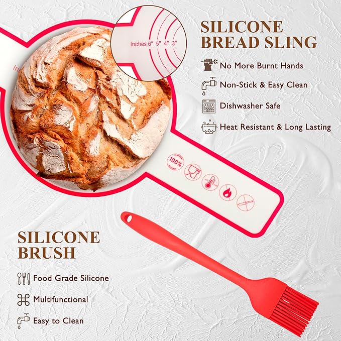 Complete Sourdough Starter Kit, Banneton Bread Proofing Basket with Glass Sourdough Starter Jar, Sourdough Bread Baking Supplies, 9'' Round Bread Proofing Basket, Sourdough Starter for Bread Making Baking Fermentation