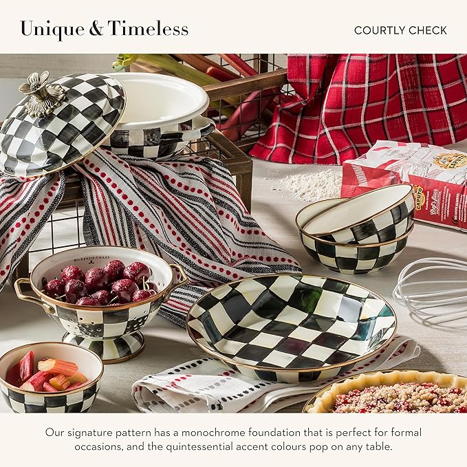 MACKENZIE-CHILDS Enamel Everyday Bowl, Serving Bowl for Entertaining, Extra-Small, Black-and-White Courtly Check, Set of 1