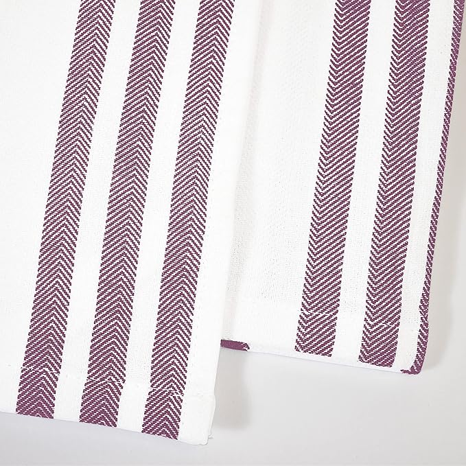 Realm 15" x 25" 100% Cotton Classic Kitchen Dish Towel (12 Pack) | Cuisine Stripe Eggplant Purple | Super Absorbent Machine Washable Tea Towels with Hanging Loop