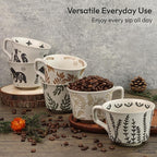 Ceramic Coffee Mug, 12 oz Novelty Unique Teacup with Handle, Stoneware Cup for Tea Mocha Latte Cappuccino Espresso (Set of 2, Fox and Bear)