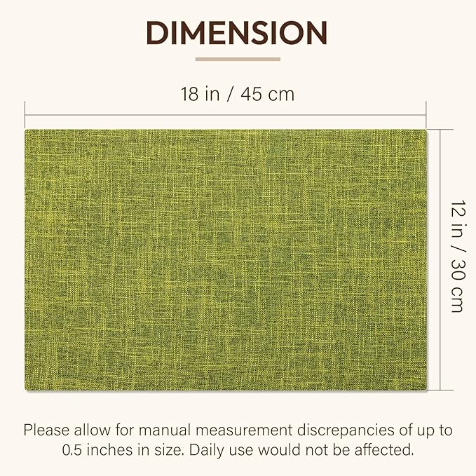 Blue Forest Placemats Set of 8, Dual-Layered Thickened Faux Linen Cloth Place Mats Heat Resistant Machine Washable Wrinkle Free Table Mats Indoor/Outdoor (Lime Green)