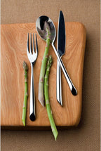 Nambe Stainless Steel Flatware Set – 5-Piece Cutlery with Angled Handle Design, Modern Fork, Knife & Spoon for Tableware Decor – Convenient Cleaning, Stylish & Long-Lasting Tableware