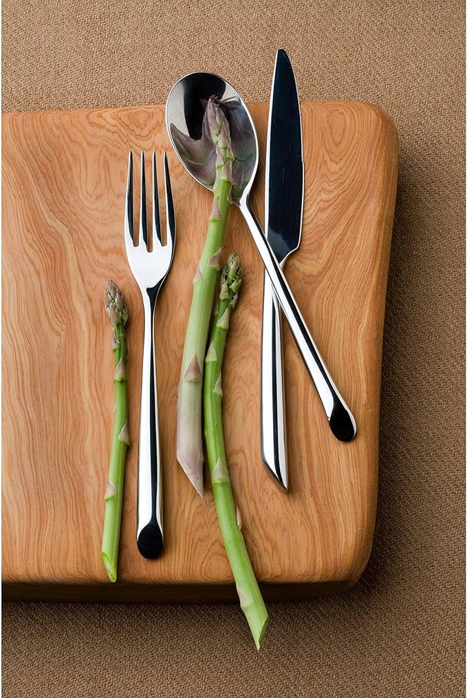 Nambe Stainless Steel Flatware Set – 5-Piece Cutlery with Angled Handle Design, Modern Fork, Knife & Spoon for Tableware Decor – Convenient Cleaning, Stylish & Long-Lasting Tableware