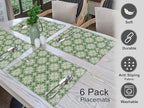 Ruvanti Placemats 100% Cotton 13x19 Inch, Dining Table Placemats Set of 6, Modern Place Mats for Dining Table Decor, Kitchen & Table Linens, Coffee Mat for Christmas Dinners - Grass Green
