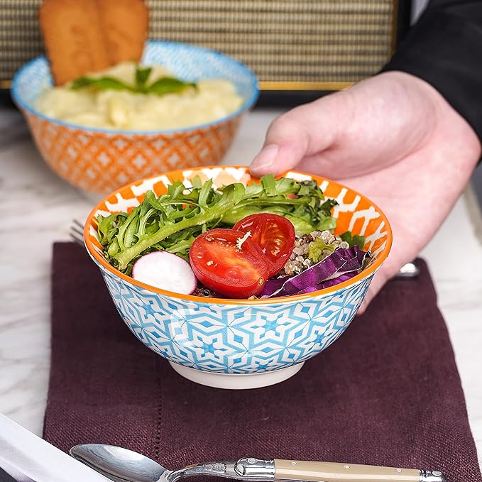 Selamica 7 inches Porcelain Cereal Bowl Set - Set of 6, Ceramic bowls, Soup Bowl Set for Cereal, Soup, Salad and Pasta, Assorted Colors