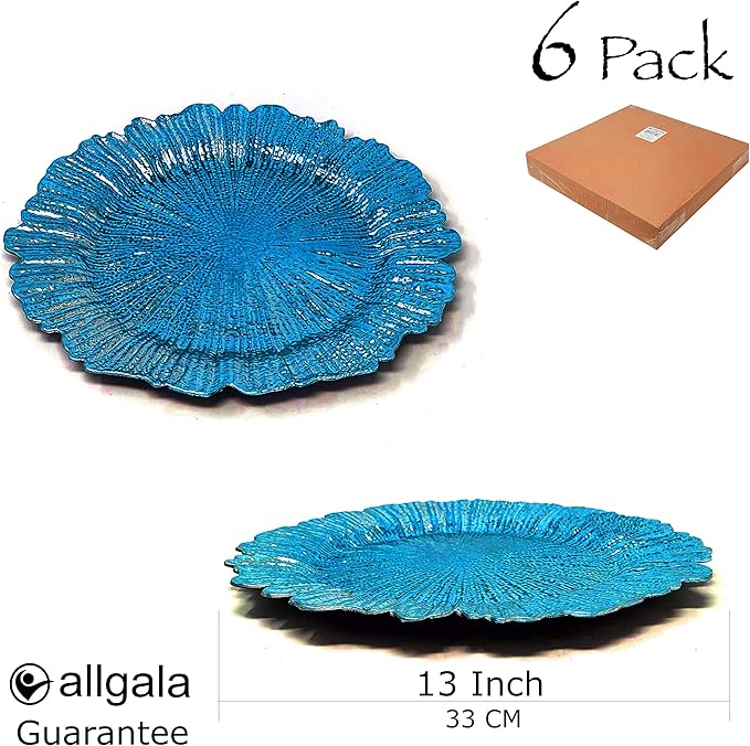 allgala 13-Inch 6-Pack Heavy Quality Plastic Charger Plates-Reef Turquoise-HD80336