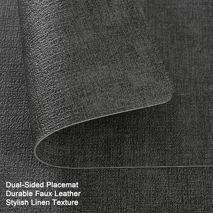 Myir JUN Placemats Dual Sided, Faux Leather Place Mats Set of 4 Indoor Placemats for Dining Table Outdoor Placemats Square Non-Slip Washable Table Mats (Gray, Set of 4)