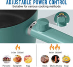 Topwit Hot Pot Electric with Steamer, 1.5L Ramen Cooker, Non-Stick Frying Pan, Electric Pot for Pasta, BPA Free, Electric Cooker with Dual Power Control, Over-Heating & Boil Dry Protection, Green