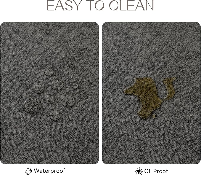 Romanstile Vinyl Placemats Set of 4-12 X 18 Inch - Heat Resistant Place Mats 100% Waterproof Oilproof Wipeable Reversible Faux Leather Table Mats for Kitchen/Dining/Party/Outdoor, Charcoal