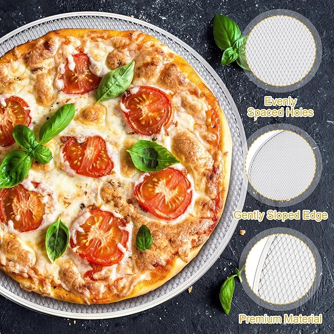 Nuogo 8 Pcs 16 Inch Pizza Pan with Holes Aluminum Mesh pizza Screen Seamless Round Tray for Oven Nonstick Baking Sheet for Kitchen Bakery Restaurant BBQ Party Cookware Supplies