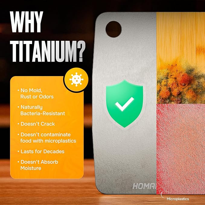 Titanium Cutting Board – Pure Titanium Chopping Board for Kitchen – Non-Toxic, Microplastic-Free, Double-Sided, Dishwasher Safe, Durable Metal Cutting Board