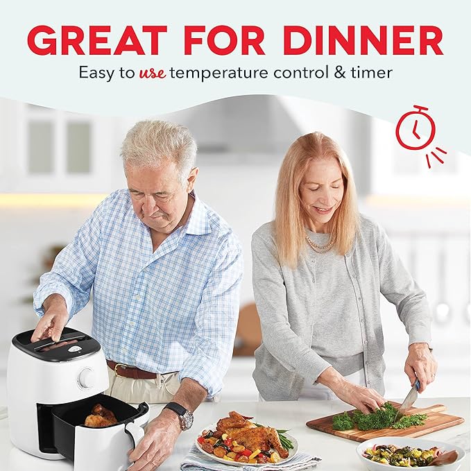 DASH Tasti-Crisp™ Electric Air Fryer Oven, 2.6 Qt., White – Compact Air Fryer for Healthier Food in Minutes, Ideal for Small Spaces - Auto Shut Off, Analog, 1000-Watt