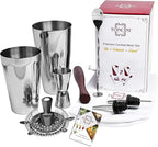 Professional Bartender Kit Cocktail Shaker Set by Toncini | Bartending Tools & Accessories | Stainless Steel Martini Shaker, Strainer, Jigger, Pourers, Muddler, Mixing Spoon, Recipe Book & Velvet Bag