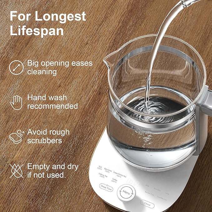 Electric Kettle, 1.5L Borosilicate Glass Hot Water Kettle Electric & Tea Kettle for Coffee or Tea, BPA Free, Auto Shut-Off, Stainless Steel, White, 1200w