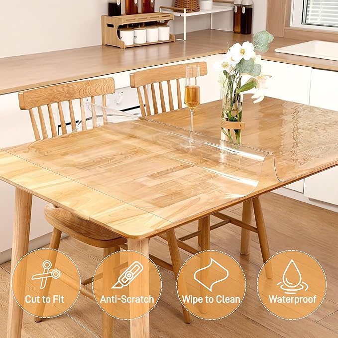 40"X68"Crystal PVC Table Cover Protector, Waterproof PVC Tablecloth, 1.5MM Thickened Rectangle Mat for Dinning, Desk, Coffee Table, Workbench, Dresser, TV-Stand, Counter