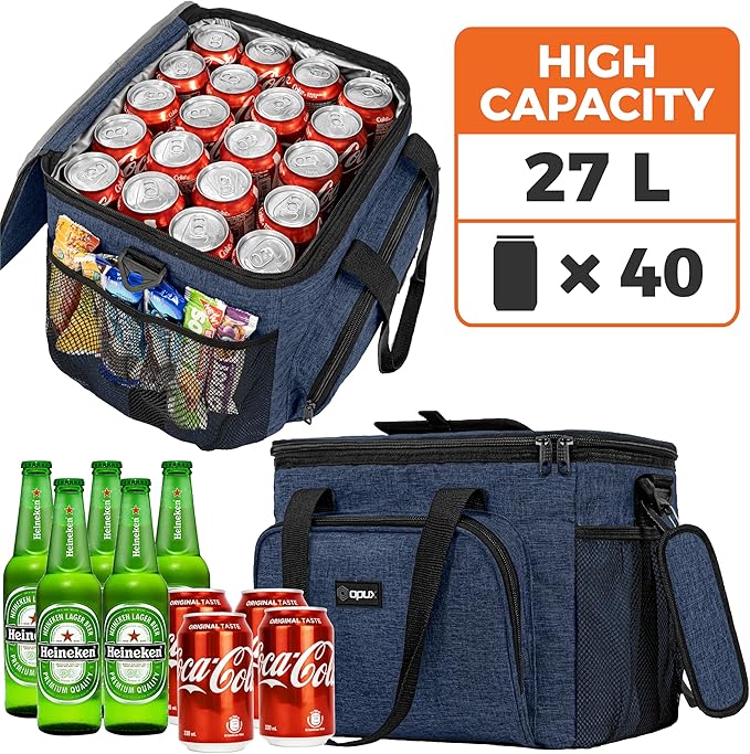 OPUX Soft Cooler Bag, Insulated Collapsible Lunch Cooler Tote for Men Work Camping Beach Travel, Portable Soft Sided Leakproof Waterproof Large Lunch Bag Box with Shoulder Strap 40 Cans, Heather Navy
