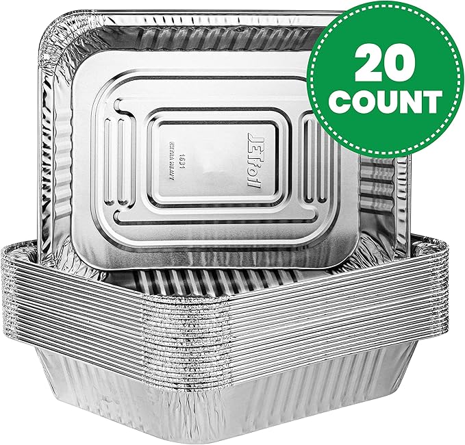 PLASTICPRO Disposable 9 x 13 Heavy Weight Aluminum Foil Pans Half Size Deep Steam Table Bakeware - Cookware Perfect for Baking Cakes, Bread, Meatloaf, Lasagna Pack of 20