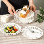 fMBB Round Appetizer Plate with Scalloped Edge Lace Rim, Set of 4, White 8 inch Ceramic Dessert Plates, Small for Cake Snack Side Dish, Microwave and Dishwasher Safe