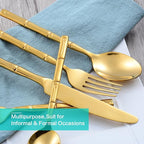 Flatware Set Gold Silverware Set Stainless Steel Bamboo Handle Cutlery Set Mirror Polished 40 Pieces for Home Kitchen Restaurant Hotel Wedding Housewarming Gift Service for 8
