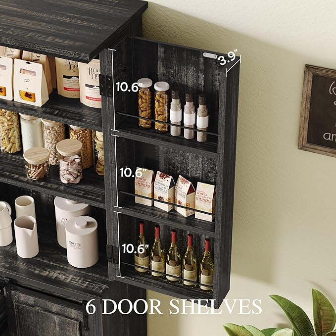 DWVO Kitchen Pantry Storage Cabinet with Barn Door, Tall Storage Cabinet with 4 Drawers and Adjustable Shelves, Versatile Storage for Living Room, Dining Room or Hallway, Drak Oak