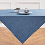 Solino Home Linen Cloth Tablecloth 52 x 52 Inch - 100% Pure Linen Blue Denim Square Tablecloth - Athena, Machine Washable Table Throw for Summer