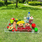 Clear Rectangular 16x20 Inches Acrylic Ottoman Tray Decorative Serving Tray with Cutout Handles Organizer Tray on Coffee Table Countertop Big Breakfast Bed Tray Living Room Appetizer Serving Food