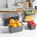 Fresh Fruit Vegetable Storage Containers, 3 Pack Produce Saver Container for Fridge with Lids &Removable Colander BPA-Free Refrigerator organizer for Fruit, Veggie Berry, Meat Keep Fresh Longer- Grey