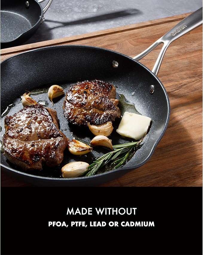 Babish 2 Piece 8 and 10 Inch Fry Pan Hard Anodized Laser Titanium Forever Non Stick Technology Durable Frying Pans Set - Black