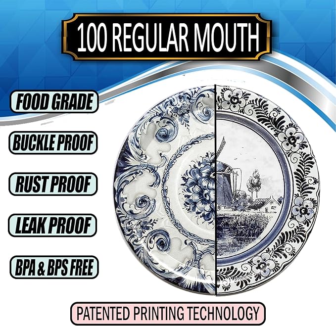 Supa Ant Canning Lids Regular Mouth (100pcs) Decorative Tin Canning Lids Regular Mouth (Vintage Plates) Buckle Proof and Rust Proof - Perfect Fit Can Lid for Mason Jars Canning Supplies