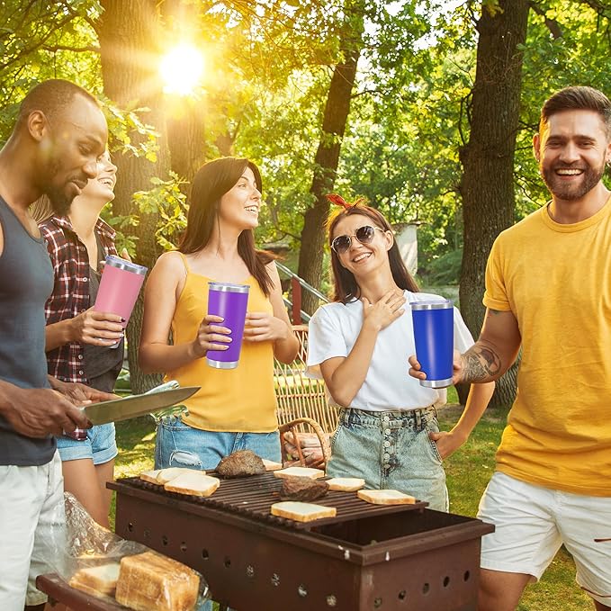 20 oz Tumbler Coffee Tavel Tumblers Bulk with Lid Stainless Steel Double Wall Vacuum Insulated Mug Powder Coated Cups fit Car Cupholder for Hot and Cold - Pink, 4Pack