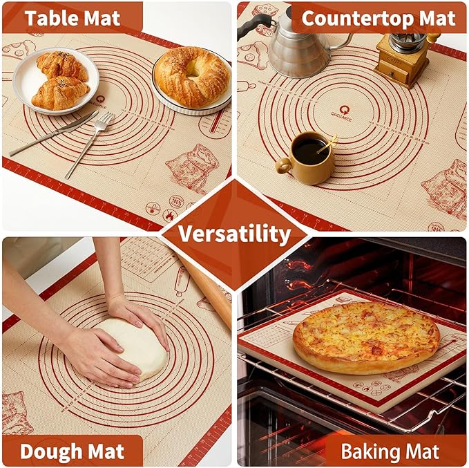 Silicone Baking Pastry Dough Mat - 28x20Inch Extra Large Cookie Bread Rolling Mats Sheet, Nonstick Kitchen Counter Kneading Board, Thick Reusable Pie Cookies Pizza Fondant Making Matt with Measurement