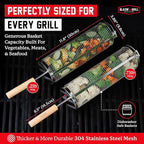 BLAZIN' GRILL Rolling Grill Basket with Removable Handle | 2 x Grilling Basket & Smoker Accessories | Grill Baskets for Outdoor Grill with BBQ Gloves | Barbecue Grill Baskets for Vegetables, Seafood & Meat