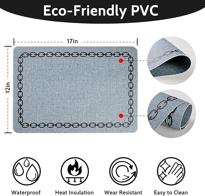 Placemats Set of 4, Heat Resistant & Waterproof Table Mats for Dining, Non Slip Scratch Proof Place Mats for Kitchen, Easy to Clean - Outdoor,Indoor Use（17x12 Inch）