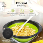 "Balevi Collapsible Strainers for Kitchen - Collapsible Colander Set of 2 Made of Silicone - Collapsible Strainer with Little Pegs to Keep Food Elevated - Green"