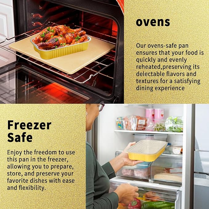 15 Pack Heavy Duty Aluminum Foil Pans with Lids 9x13, Gold Aluminum Foil Baking Pan Half Size Double Thick Tin Foil Food Container with Lids for Baking, Meal Prep, Freezer and Takeout