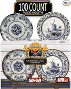 Supa Ant Wide Mouth Canning Lids (100pcs) Decorative Tin Canning Lids Wide Mouth (Vintage Plates) Buckle Proof and Rust Proof - Perfect Fit Can Lid for Mason Jars Canning Supplies