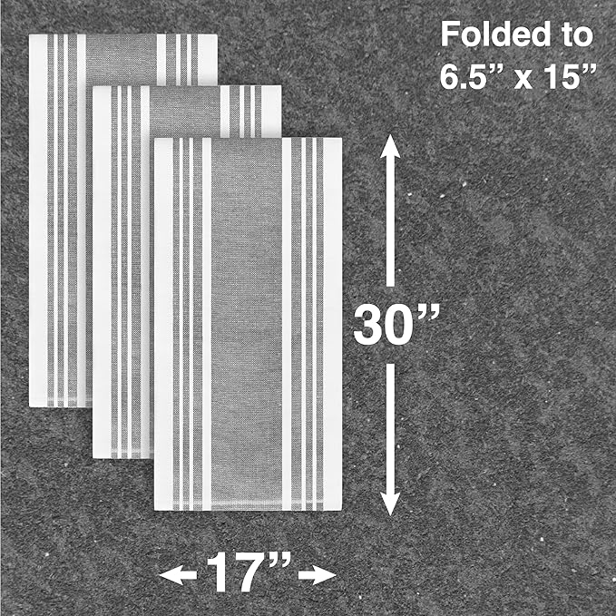 All-Clad Dual-Purpose Kitchen Towels: Highly Absorbent - 100% Cotton, 17"x30" Dish Towels for Cleaning & Drying Dishes & Glassware, 3-Pack, Pewter